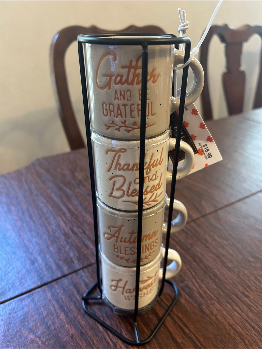 Stackable Ceramic Mug Set - Cream with Autumn Script - Picture 2 of 7